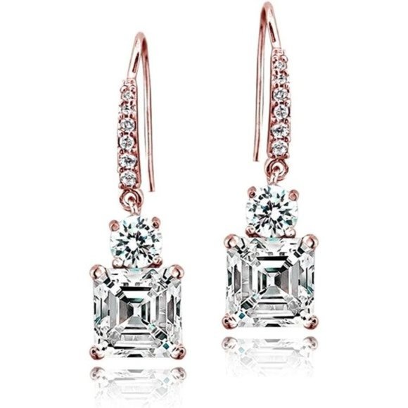 New Sterling Solid .925 Sterling Silver Asscher-Cut Cubic Zirconia Dangl… - Picture 10 of 12